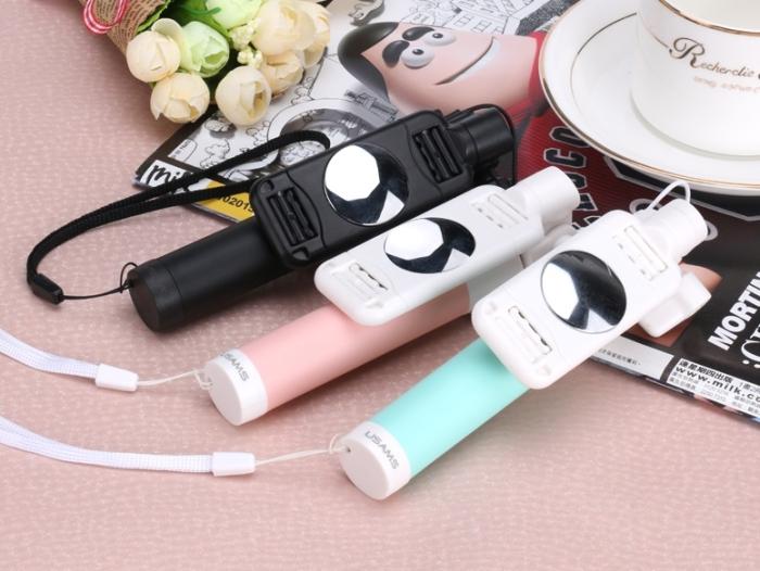 ROCK - USAMS Lightning Mirror Selfiestick wire control - Svart