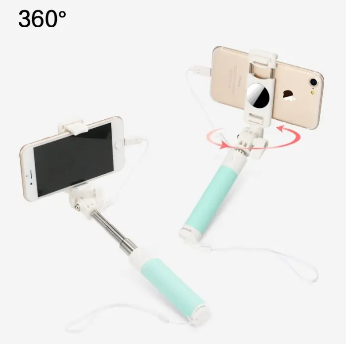 ROCK - USAMS Lightning Mirror Selfiestick wire control - Svart