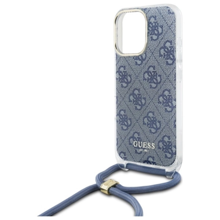 Guess - Guess iPhone 16 Pro Max Mobilskal Crossbody Cord 4G Print - Blå