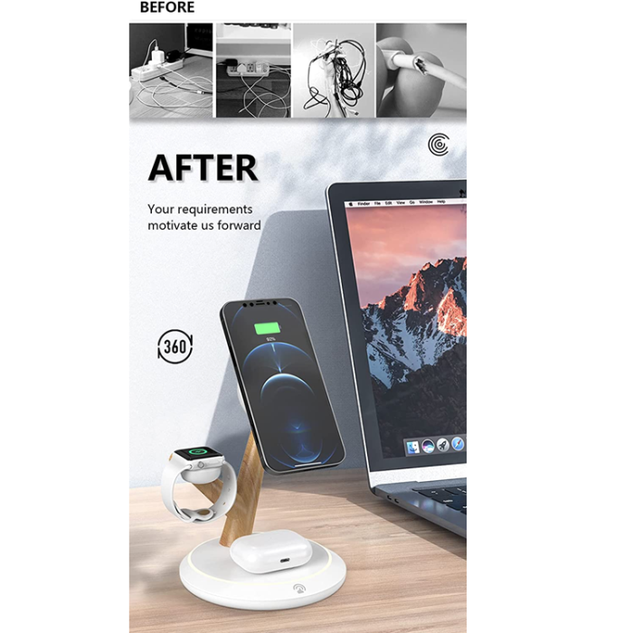 A-One Brand - 3-in-1 Trådlös Laddare Magsafe - Silver