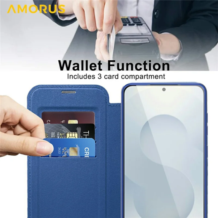 Amorus - Amorus Galaxy S25 Edge Plånboksfodral Magsafe RFID - Sapphire