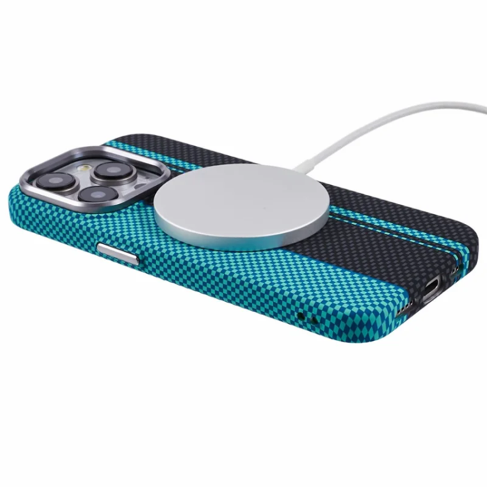 A-One Brand - iPhone 15 Pro Max Mobilskal Magsafe Kevlar Aramid Fiber - Blå/Svart
