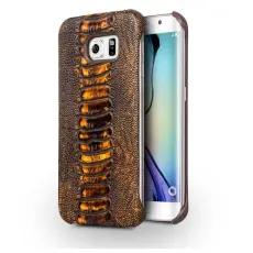 QIALINO - Qialino &Auml;kta L&auml;der BaksideSkal till Samsung Galaxy S6 - Brun