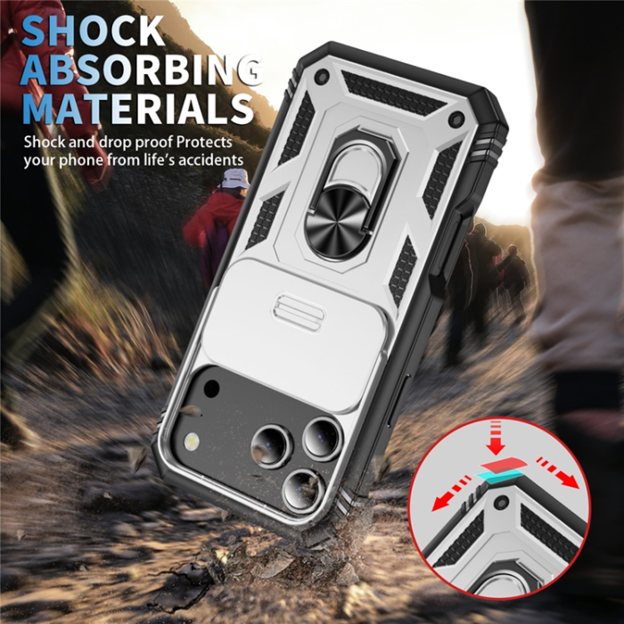 A-One Brand - iPhone 17 Pro Mobilskal Slide Camshield Kickstand - Vit