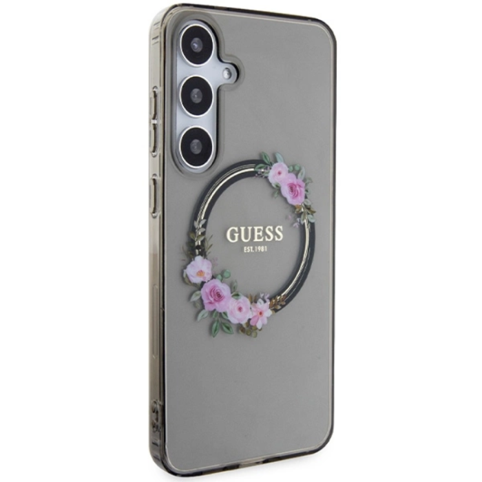 Guess - Guess Galaxy S24 Plus Mobilskal Magsafe IML Flowers Wreath - Svart