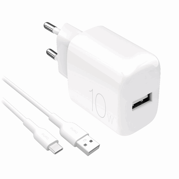 Puro - Puro Väggladdare 10W USB-A + USB-A - USB-C Kabel 1.2m Polite