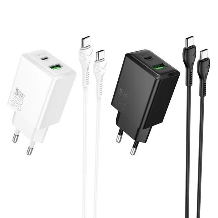 Hoco - Hoco Snabbladdare PD 30W USB-A USB-C QC3.0 AFC 3A med USB-C Kabel N71 - Vit