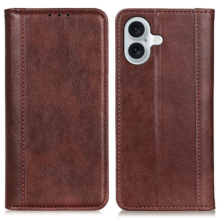 iPhone 17 Plånboksfodral Äkta Läder Litchi - Brun | 2353 | AlltMobil