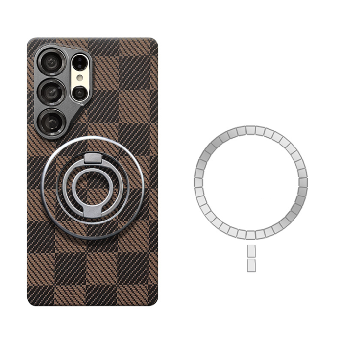 A-One Brand - Galaxy S25 Ultra Mobilskal MagSafe Kevlar Metal Ring - Guld Luxury