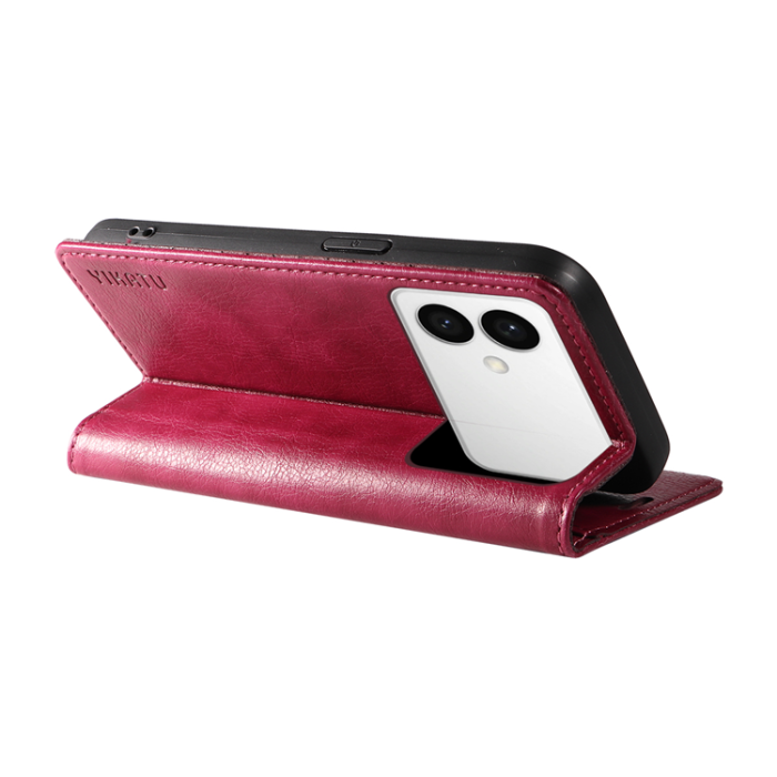 YIKATU - YIKATU Galaxy S26 Edge Plånboksfodral Litchi Läder - Vinröd