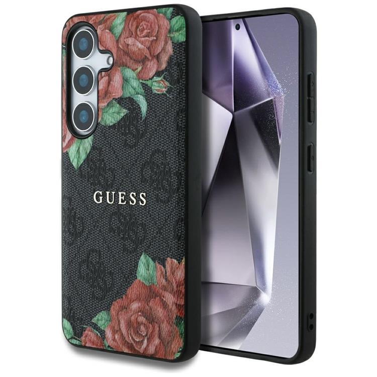 Guess Galaxy S25 Mobilskal MagSafe Flowers Print Metal Logo - Svart | 2353 | AlltMobil