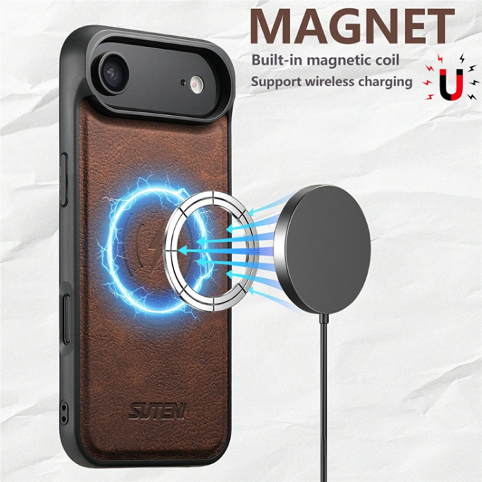 SUTENI - SUTENI iPhone 17 Air Mobilskal MagSafe Litchi Texture - Brun