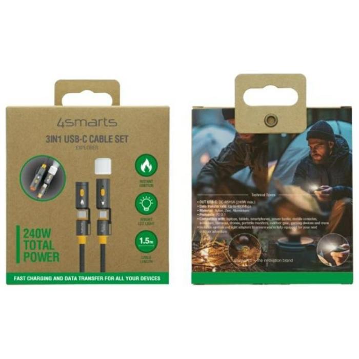 4smarts - 4smarts 3in1 USB-C Till USB-C Kabel 240W 1.5m - Svart