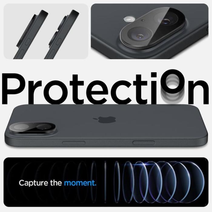 Spigen - [2-Pack] Spigen iPhone 16/16 Plus Kameralinsskydd Härdat glas Optik Pro - Svart