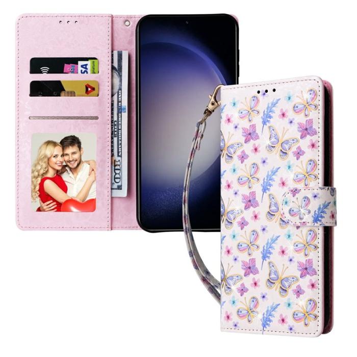 OEM - Samsung Galaxy S26 Plus Plånboksfodral RFID Skydd Konstläder - Fjäril Blomma