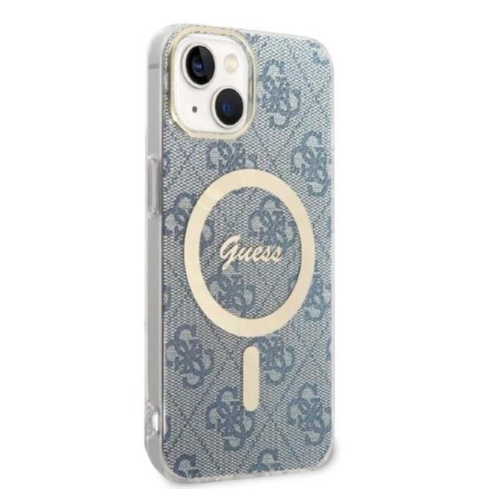 Guess - GUESS iPhone 14 Plus Magsafe Skal Print + Trådlös Laddare - Blå