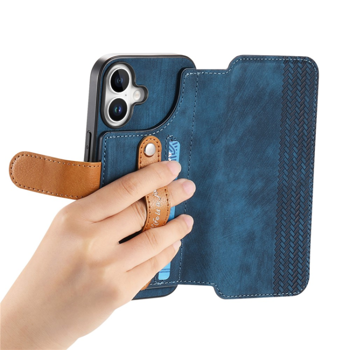 A-One Brand - Plånboksfodral För iPhone 17 Armband Kickstand - Blå
