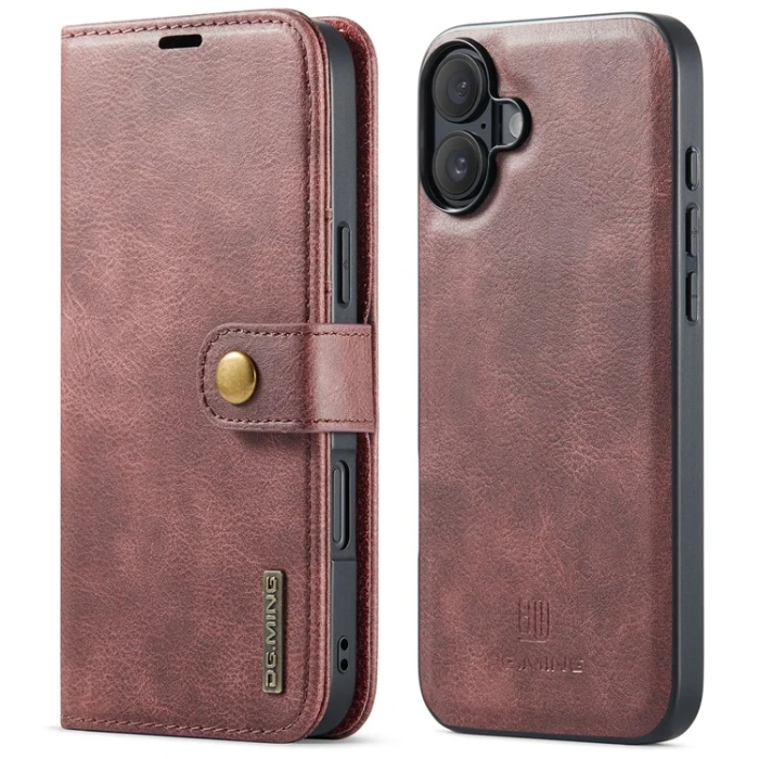 DG.MING - DG.MING iPhone 16 Plånboksfodral Split Läder - Röd
