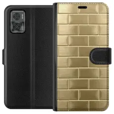 Gustaf - Pl&aring;nboksfodral till Motorola Moto E22i med Gyllene Murstenar