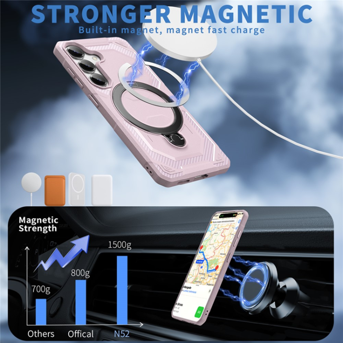 A-One Brand - Galaxy S25/S24 Mobilskal MagSafe Kickstativ - Rosa