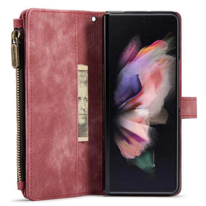 Caseme - CASEME Galaxy Z Fold 4 Plånboksfodral Zipper PU-Läder Stativ - Röd