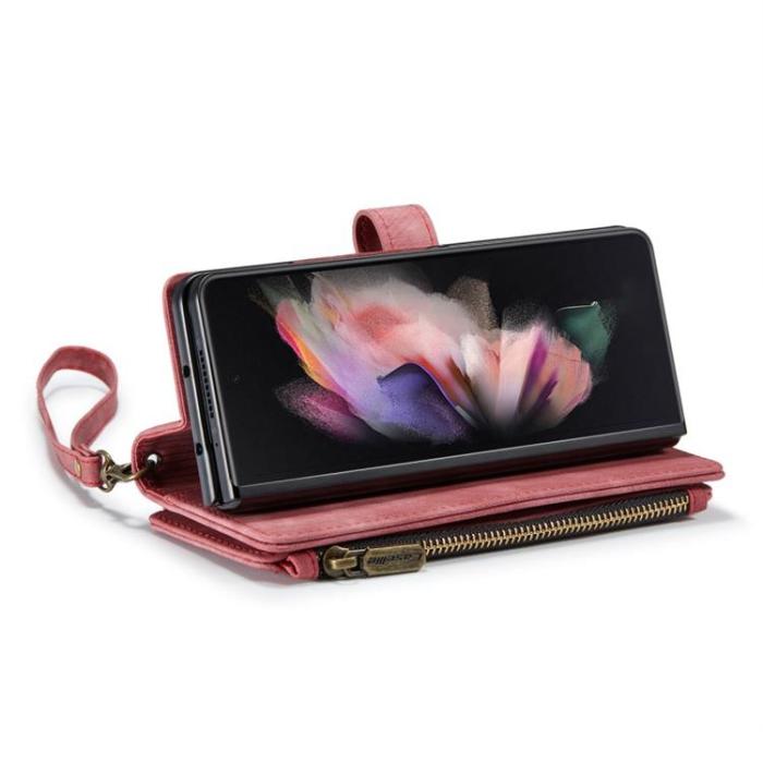 Caseme - CASEME Galaxy Z Fold 4 Plånboksfodral Zipper PU-Läder Stativ - Röd