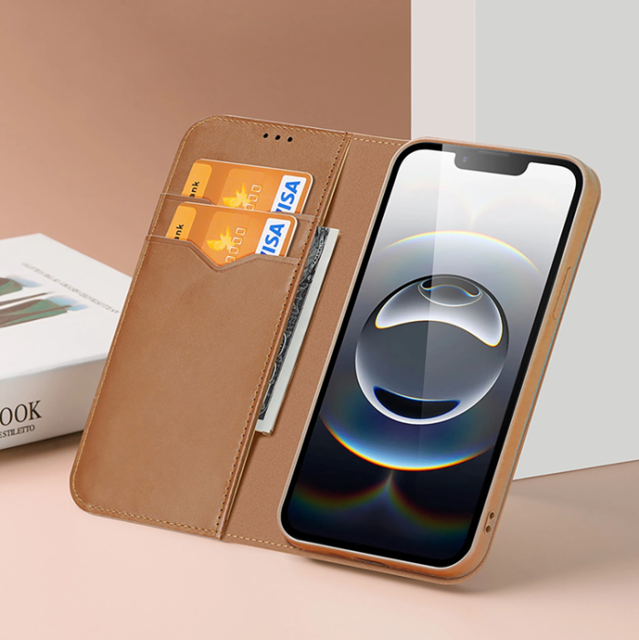 Dux Ducis - Dux Ducis iPhone 16e Plånboksfodral Äkta Läder Hivo - Brun