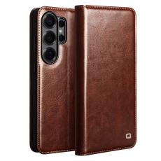 QIALINO - Qialino Pl&aring;nboksfodral f&ouml;r Samsung Galaxy S26 Ultra &Auml;kta l&auml;der Card Slot - Brun