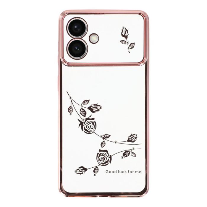 KADEM - KADEM Mobilskal till Samsung Galaxy S26 Edge TPU Blommor Rhinsten - Roséguld