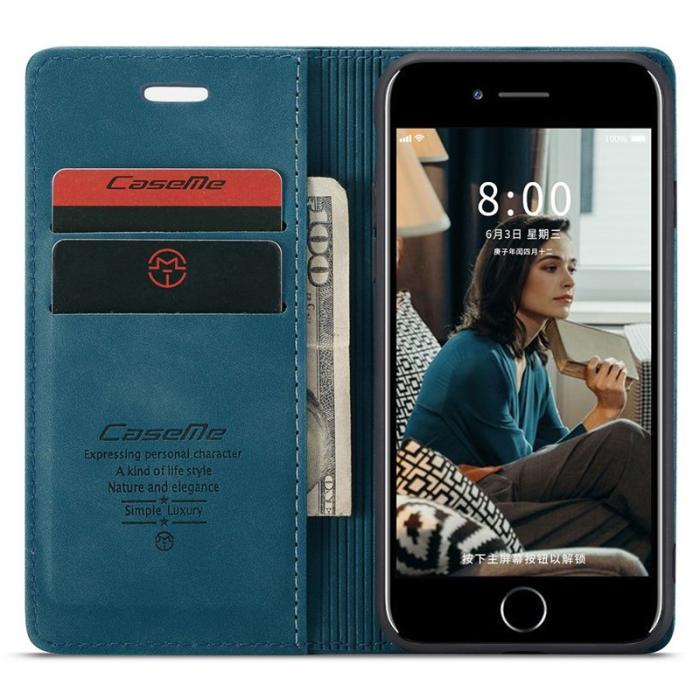 Caseme - CASEME 013 Mobilskal KonstLäder med Plånboksfodral för iPhone 8/7/SE Blå