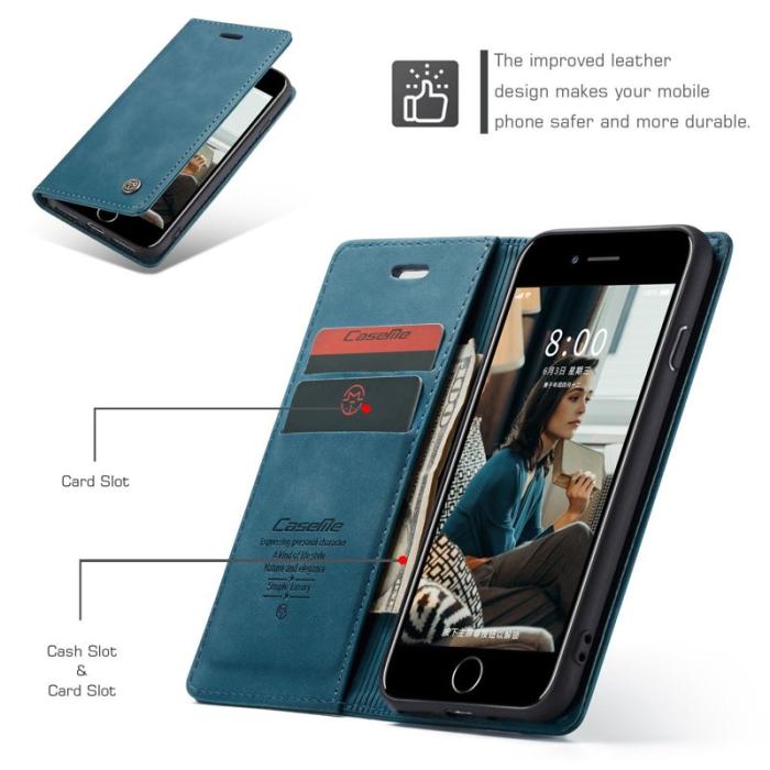 Caseme - CASEME 013 Mobilskal KonstLäder med Plånboksfodral för iPhone 8/7/SE Blå