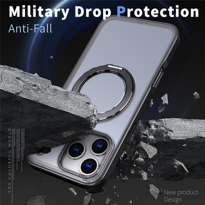 A-One Brand - iPhone 17 Pro Max Mobilskal Ring Kickstand TPU PC - Svart
