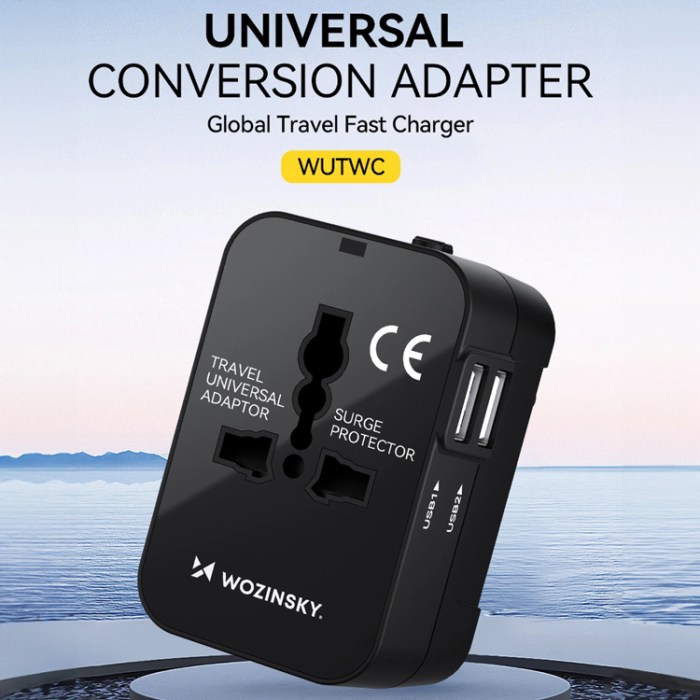 Wozinsky - Wozinsky Universal Reseadapter 24W 2xUSB-A EU/US/AUS/UK- Svart