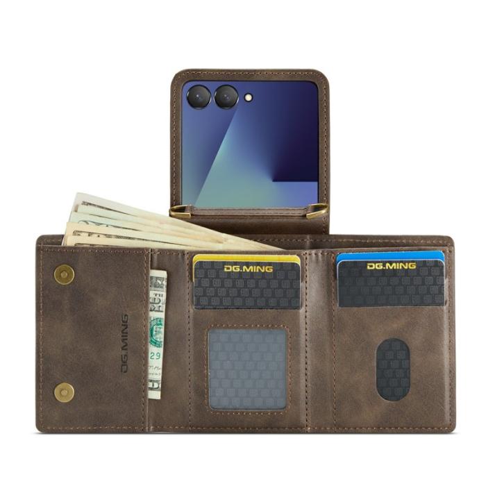 DG.MING - DG.MING M6 Series Samsung Galaxy Z Flip7 Konstläder Plånboksfodral - Brun