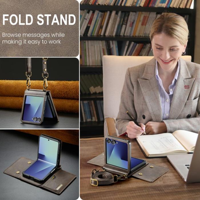 DG.MING - DG.MING M6 Series Samsung Galaxy Z Flip7 Konstläder Plånboksfodral - Brun