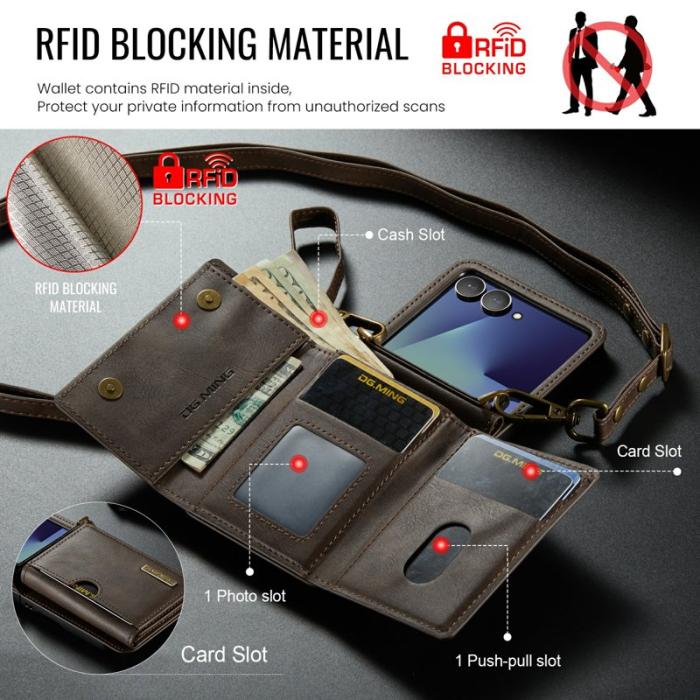 DG.MING - DG.MING M6 Series Samsung Galaxy Z Flip7 Konstläder Plånboksfodral - Brun