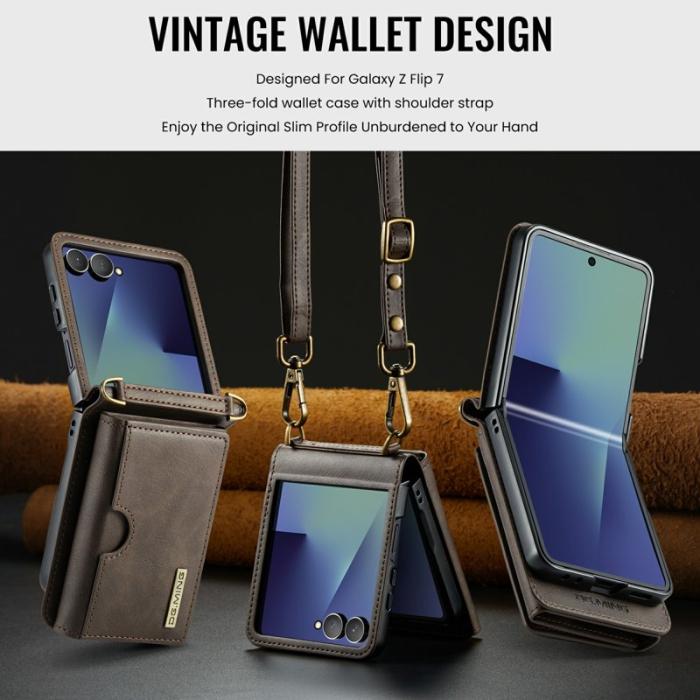 DG.MING - DG.MING M6 Series Samsung Galaxy Z Flip7 Konstläder Plånboksfodral - Brun