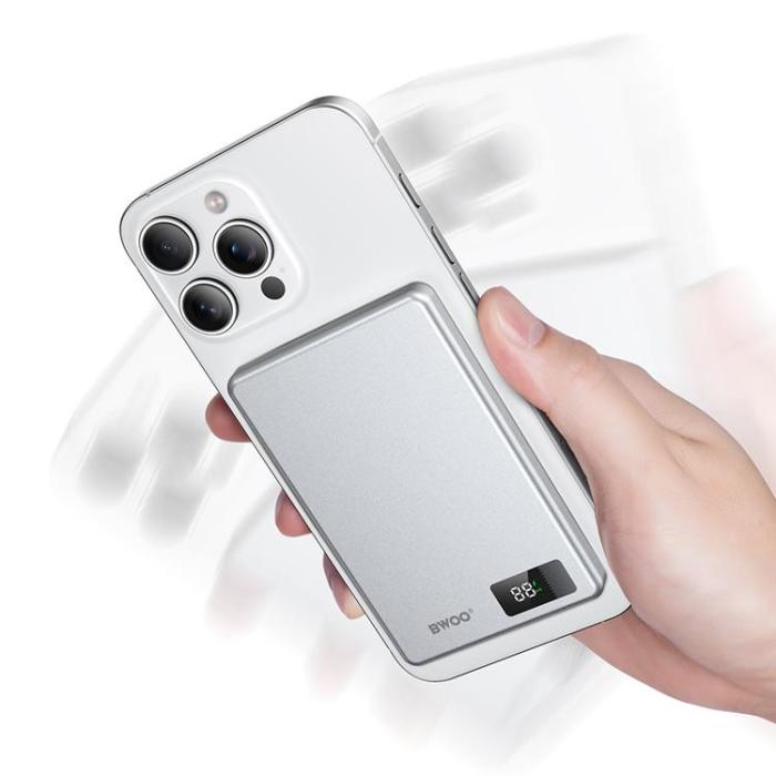 BWOO - BWOO MagSafe Powerbank 5000mAh 20W med Display P75 - Silver