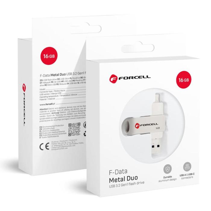 Forcell - Forcell Pendrive 16GB USB 3.2 Gen 1(USB-A/USB-C) - Silver