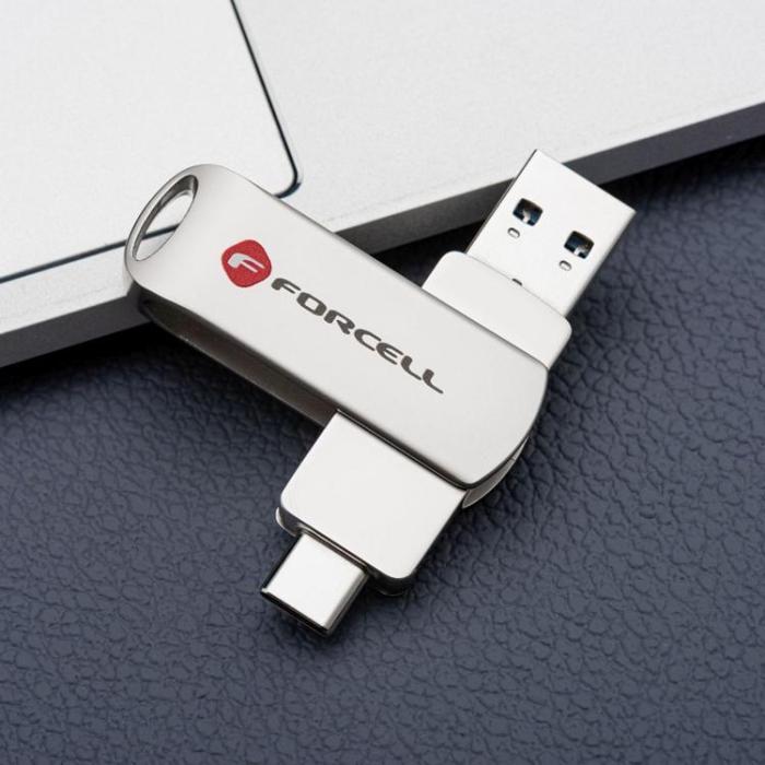 Forcell - Forcell Pendrive 128GB USB 3.2 Gen 1(USB-A/USB-C) - Silver