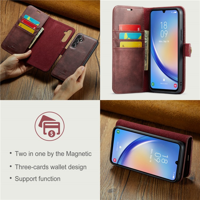 DG.MING - DG.MING Galaxy A34 5G Plånboksfodral Äkta Läder 2in1 - Röd