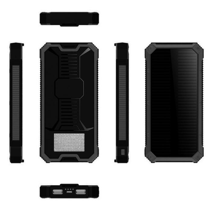 A-One Brand - 10000 mAh Outdoor Powerbank Solcellsladdare - Svart