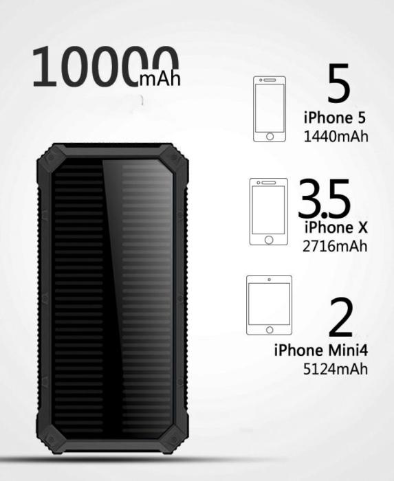 A-One Brand - 10000 mAh Outdoor Powerbank Solcellsladdare - Svart