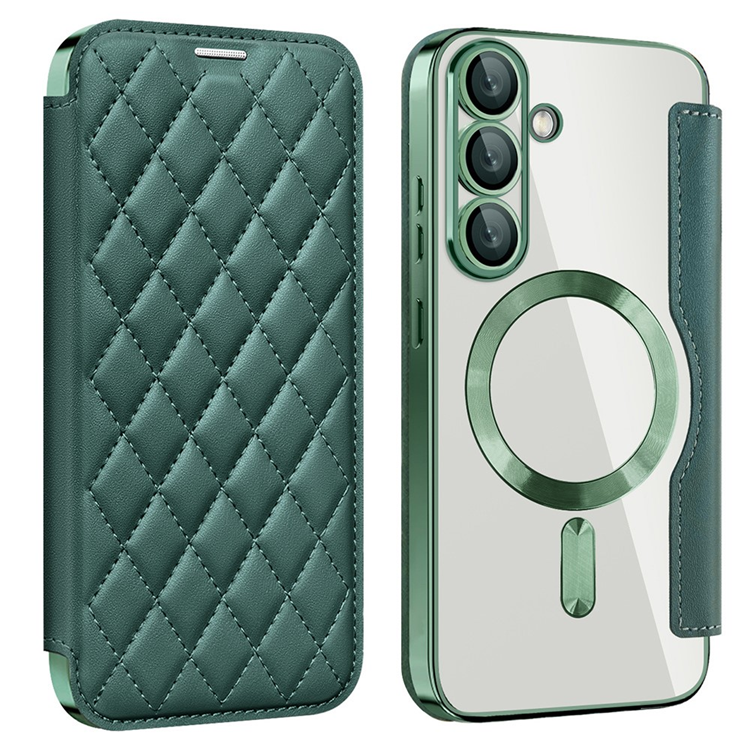Galaxy S25 Plus Plånboksfodral MagSafe Rhombus Läder - Svartgrön | 2353 | AlltMobil