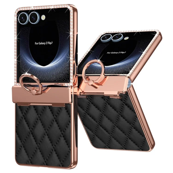 A-One Brand - Galaxy Z Flip 7 Mobilskal Ringhållare Rhinestone - Svart