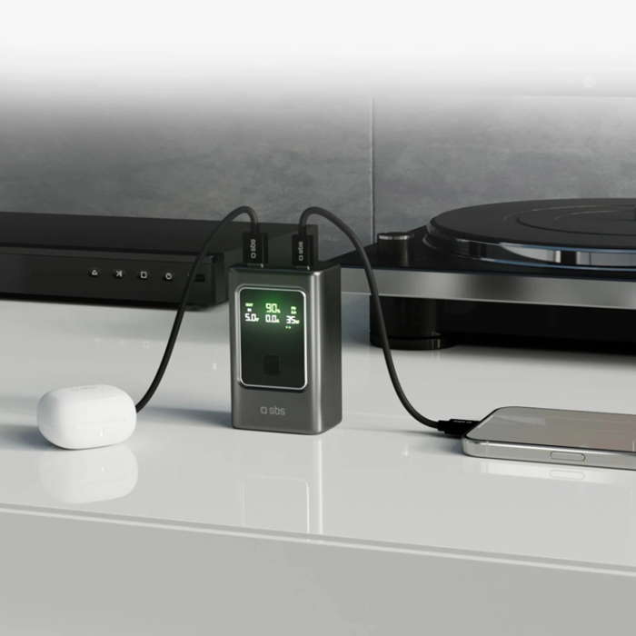 SBS - SBS Powerbank 10000mAh 35W PD med LCD - Grå