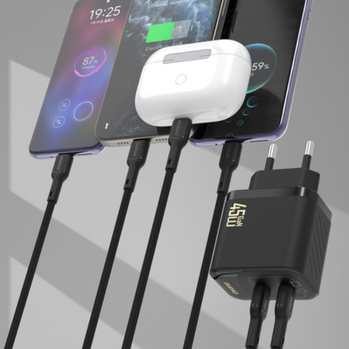 Dudao - Dudao Väggladdare A28PCEU PD 45W GaN 2xUSB-C med USB-C Kabel 1m - Svart