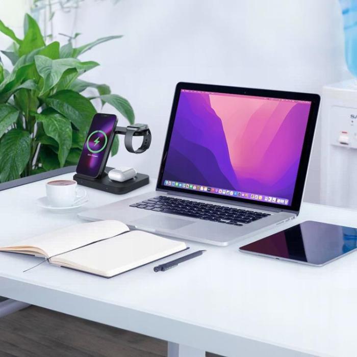 Tech-Protect - Tech-Protect 3in1 Qi 15W-A37 Trådlös Laddare För Android & Apple - Svart