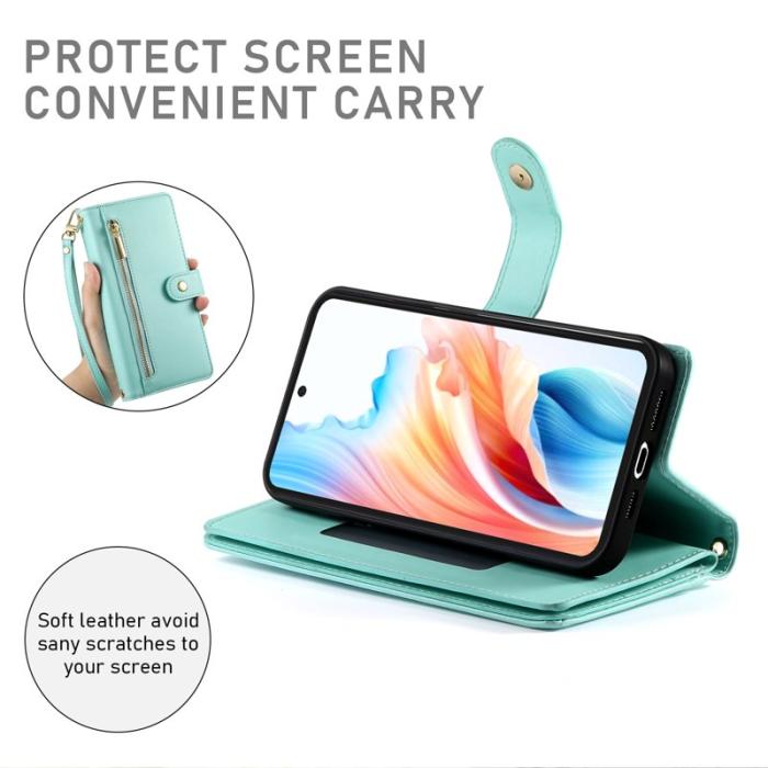 OEM - Samsung Galaxy S26 Fodral Dragkedja Äkta Läder - Mintgrön