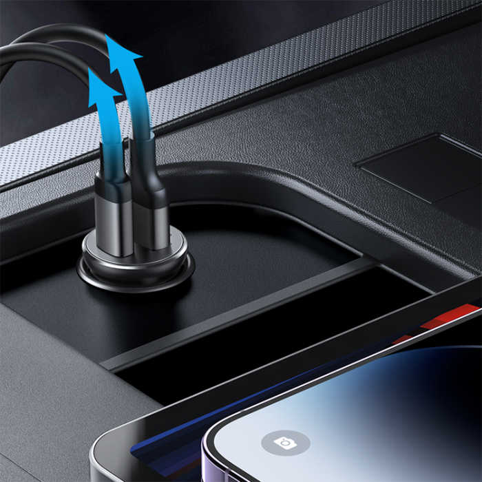 Joyroom - Joyroom Mini Metall Billaddare 30W 2x USB-C - Svart